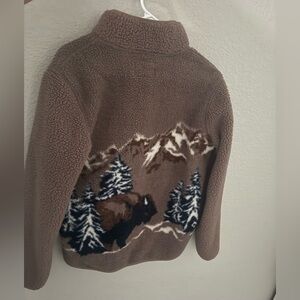 Old Navy Brown Sherpa Jacket with Mountain Design